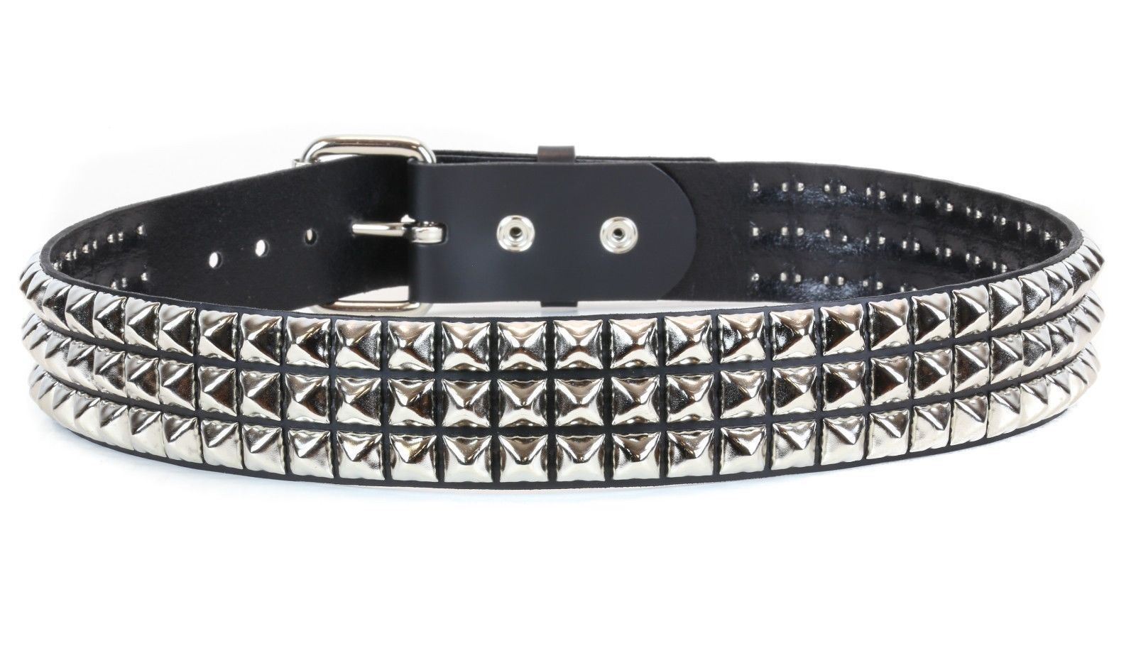 Three Row 1/2″ Pyramid Stud Leather Belt Punk, Metal,Thrash,Sid Vicious USA Made