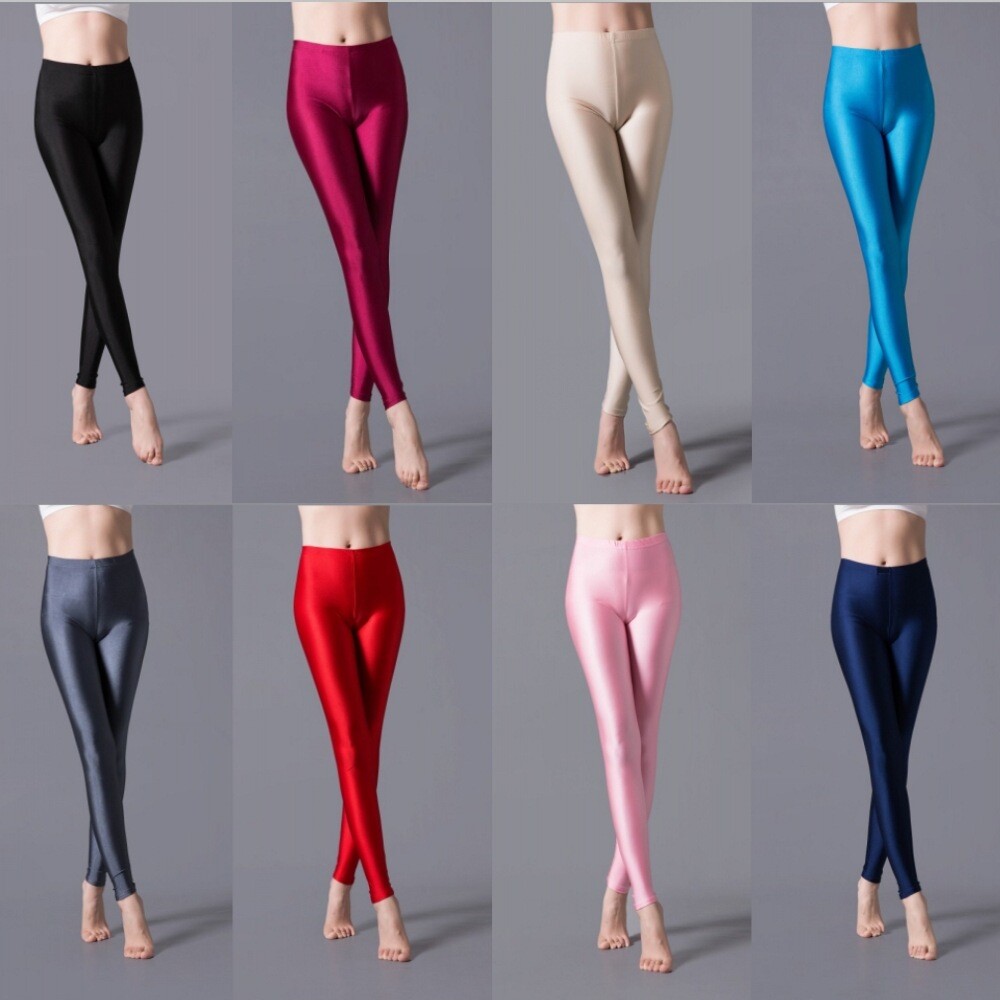 Luxallacki Oily Shiny High Waist Elastic Slim Pants Yoga Leggings Gym Sports