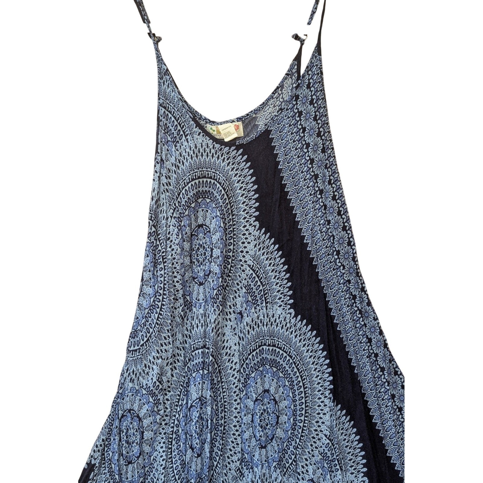 India Boutique Blue Mandala Handkerchief Hem Midi Dress Womens Boho Summer Rayon