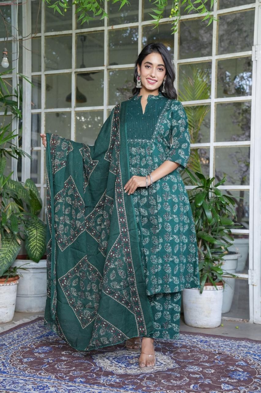 Pakistani Green Salwar Kameez Plus Size Wedding Party Palazzo Kurta Dupatta Sets