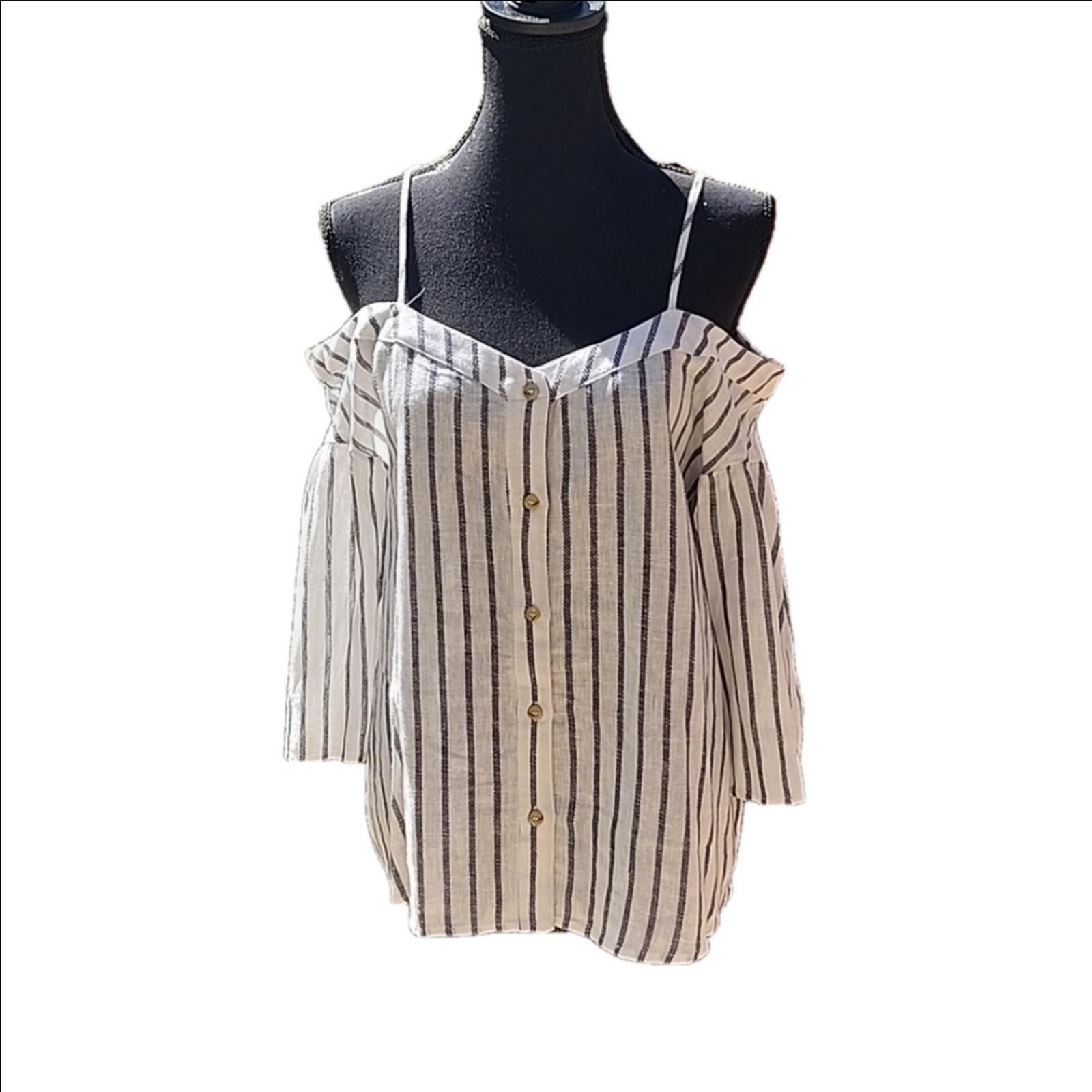 Nordstrom Brass Plum White and Black Stripe off the shoulder top size small