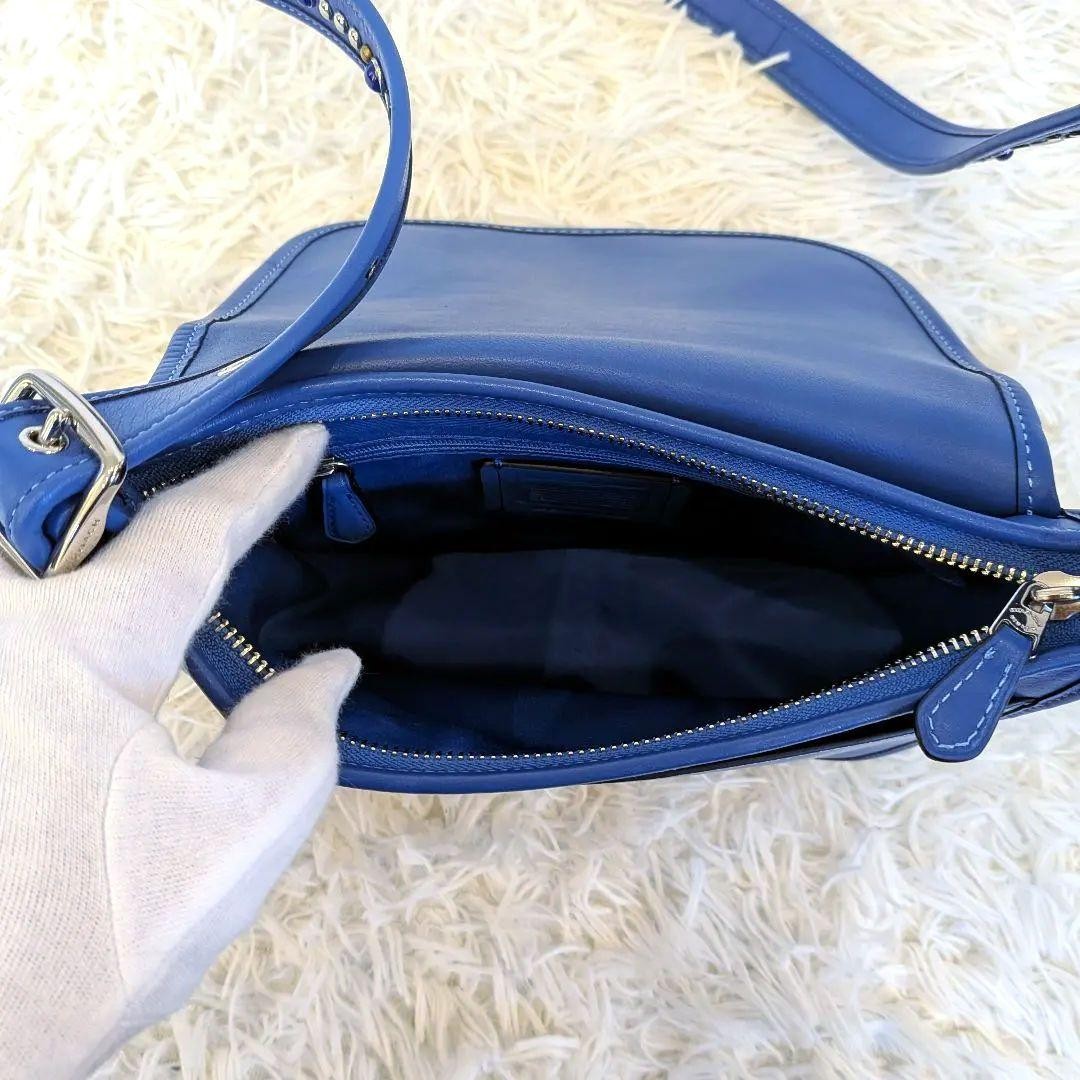 Coach Blue Studded Leather Shoulder Bag 8.3×7.9×3.1in Used