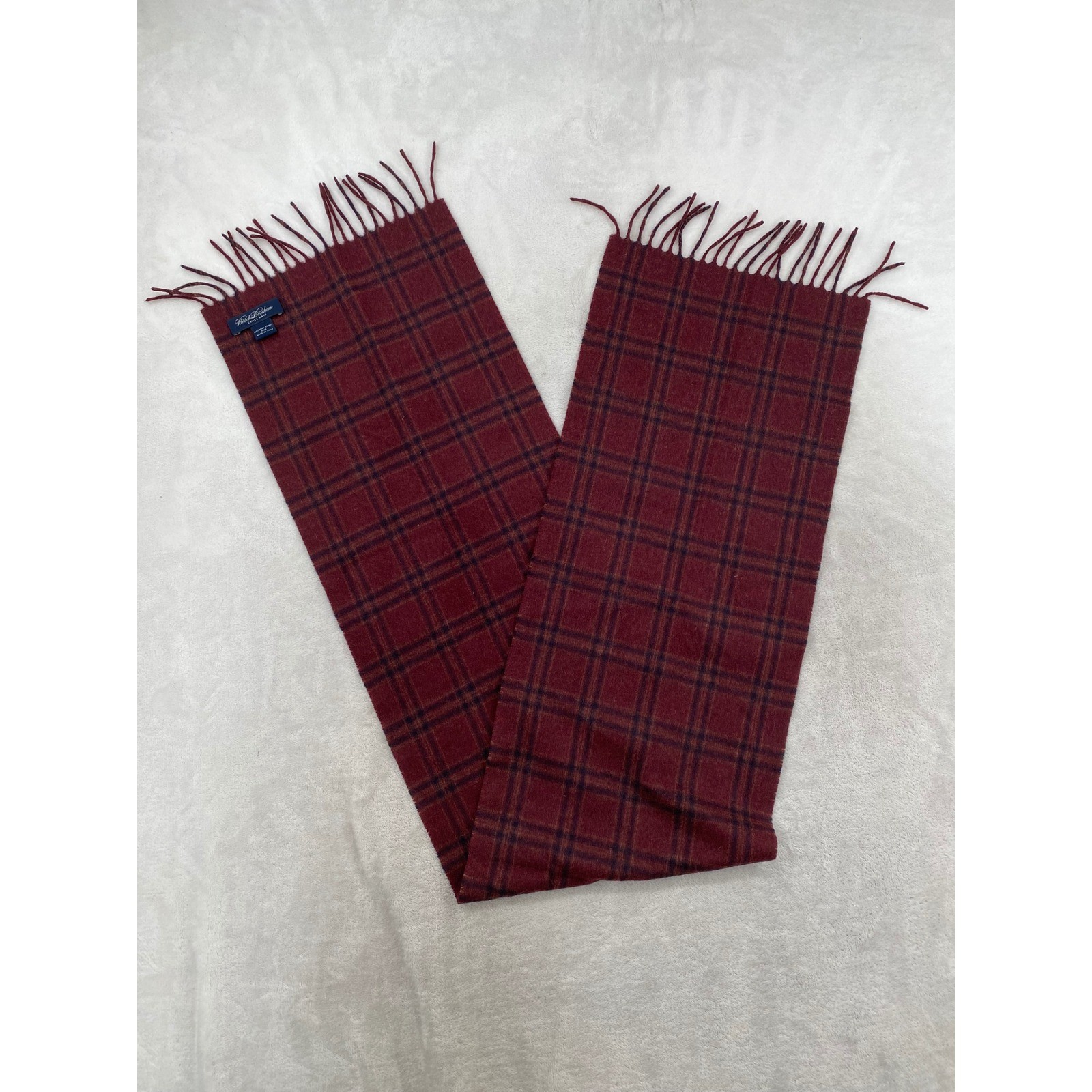 Brooks Brothers Scarf Mens OS Burgundy Plaid 100% Baby Camel Hair Made in Italy