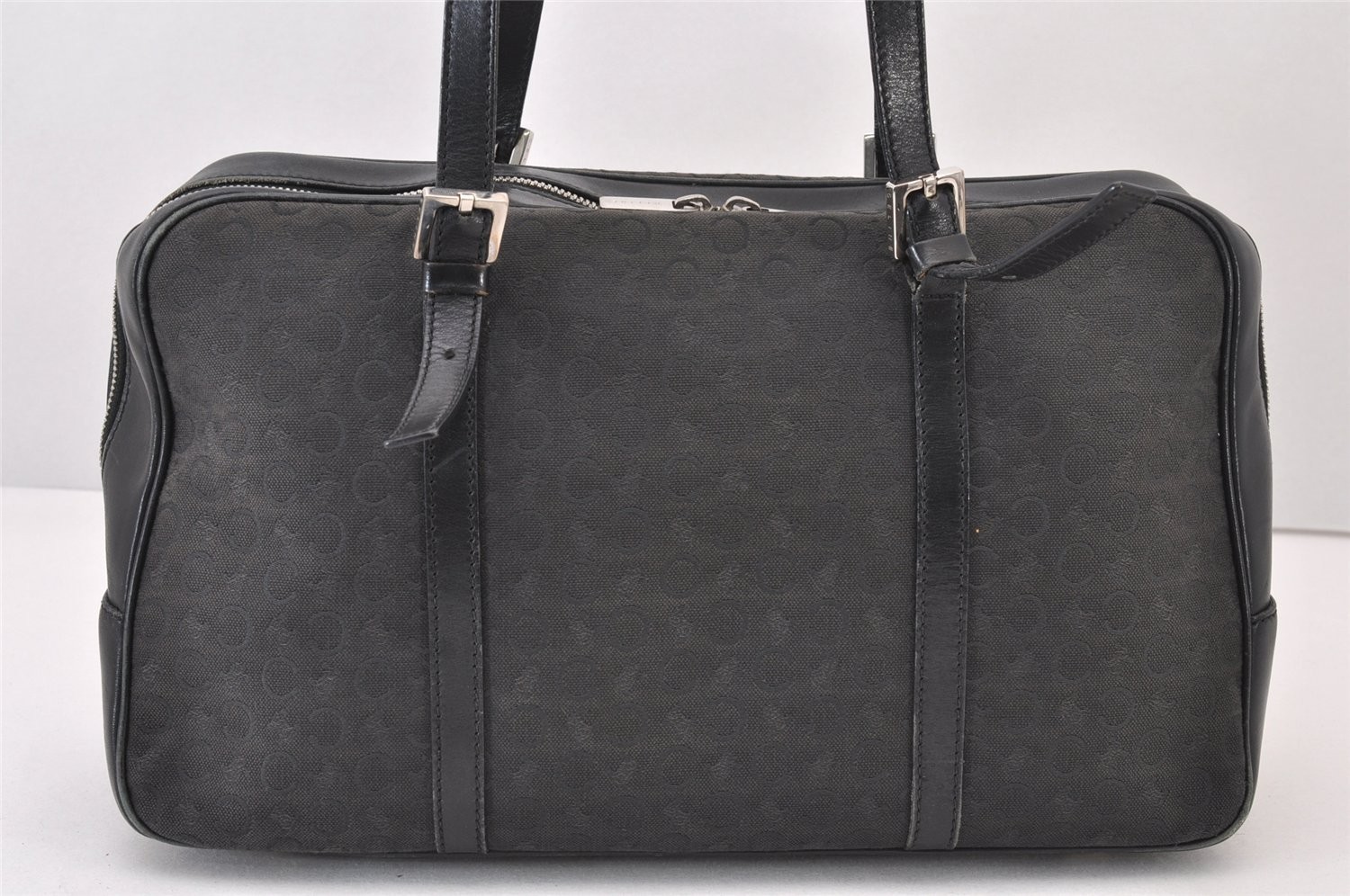 Authentic CELINE C Macadam Blason Shoulder Tote Bag Canvas Leather Black 423AB