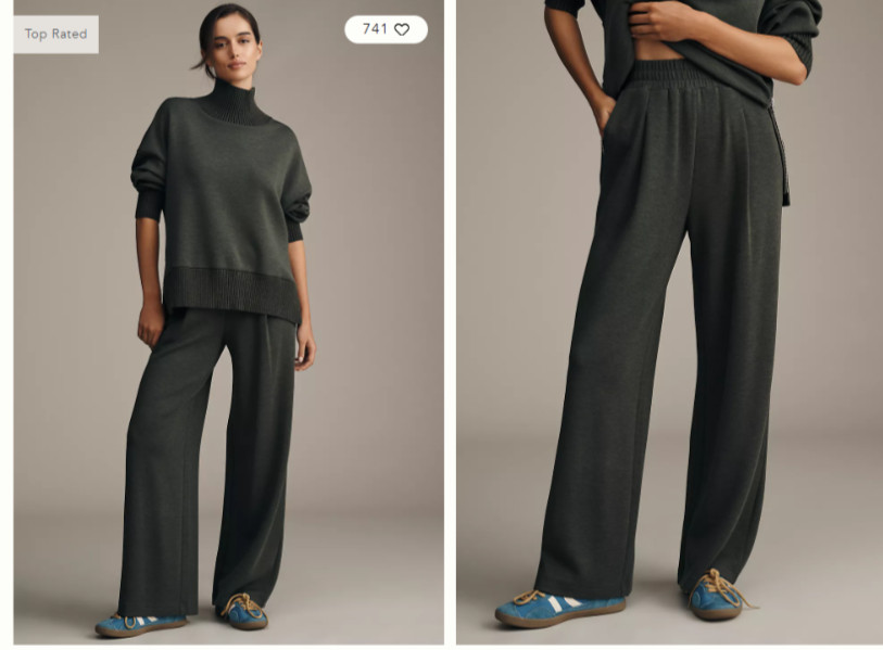 Varley The Extra Wide Leg 29.5 Inch Pants ANTHROPOLOGIE M Olive Marl NWT