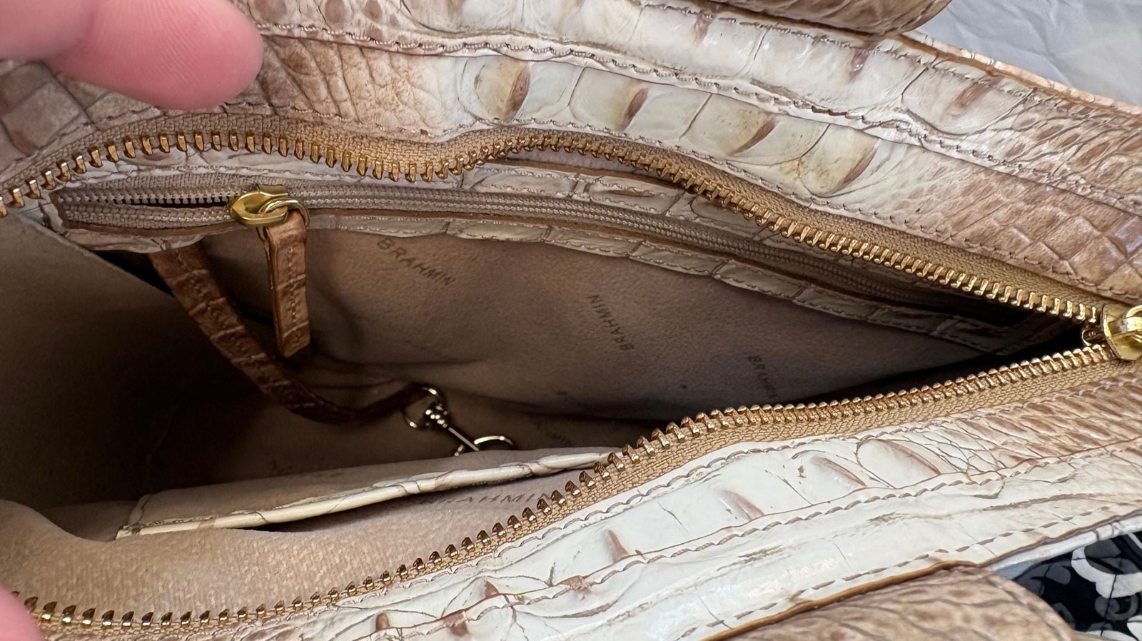 Brahmin Mod Bowie Praline Ombre Melbourne Crocodile Embossed Leather Satchel