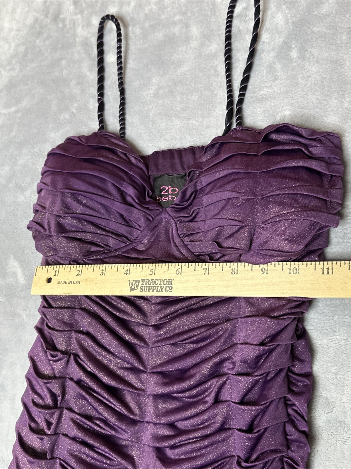 Bebe 2B Women’s XS Purple Spaghetti Straps Ruched Dress