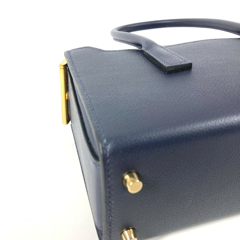 Hermes New Drag 22 Handbag Shoulder Bag 8.7in Evercolor Leather Navy Z Stamp 99