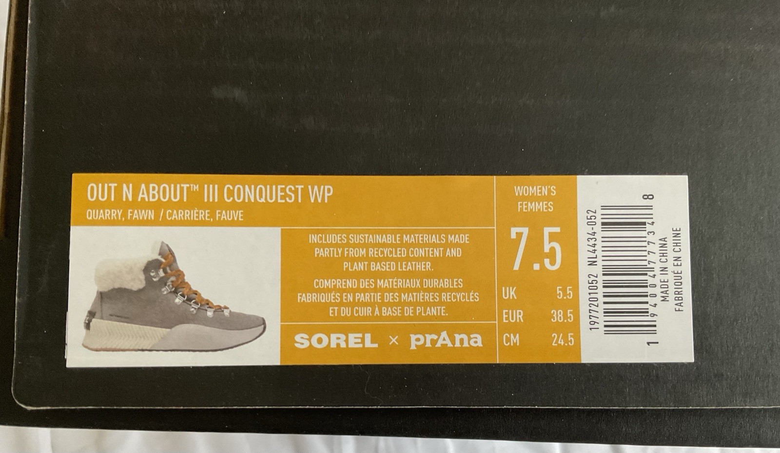 Sorel, Sorel X Prana Collab: Out And About III Conquest WP Size 7.5 Quarry/Fawn