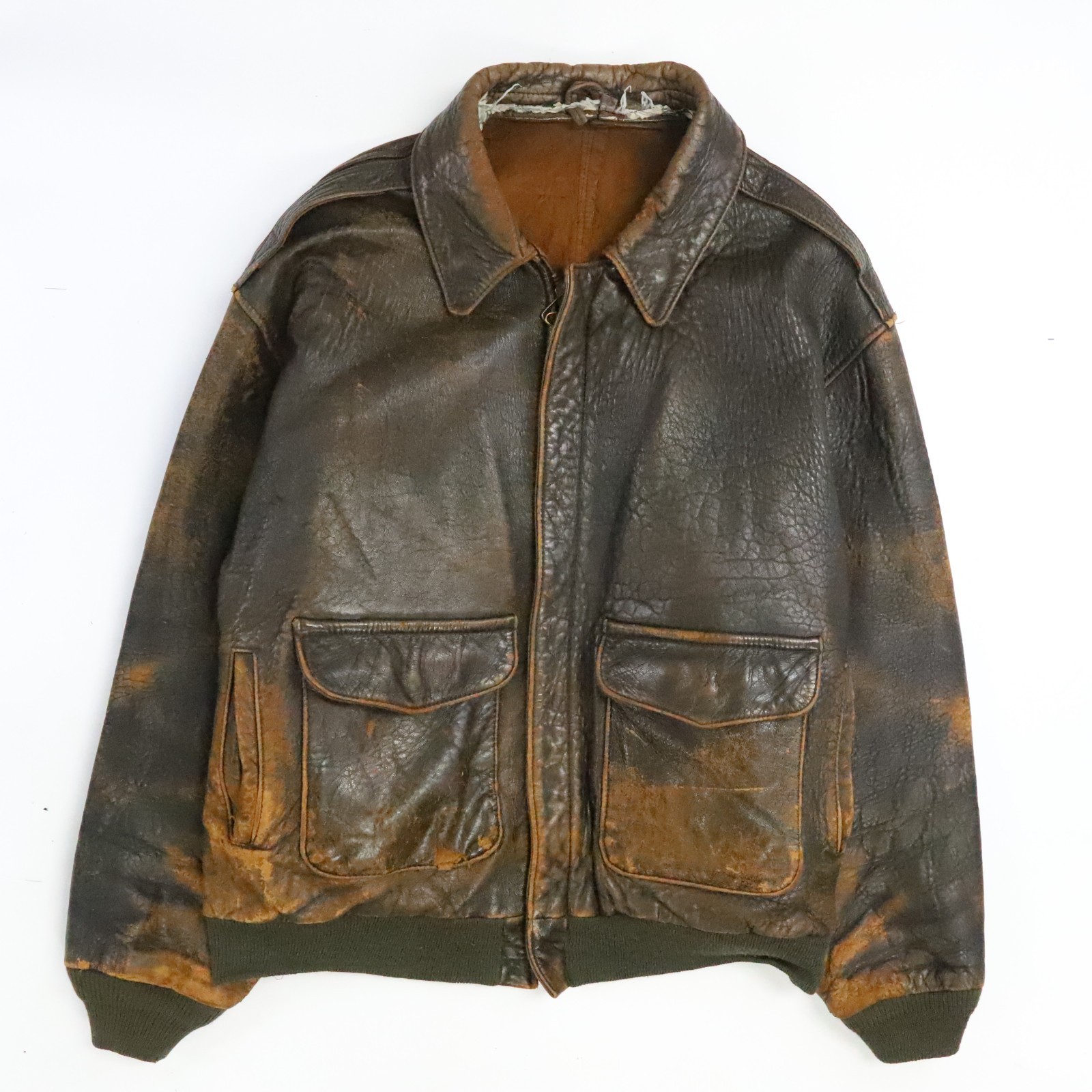 Vintage Avirex Leather Flight Bomber Jacket Size XL Brown Distressed