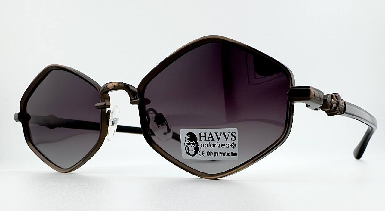 HAVVS HV68101 C Polarized Sunglasses Hexagon Bronze Metal Frame UV400 w/ Case