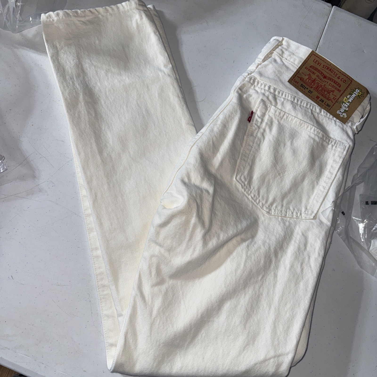 Levi’s 501 Denim Tears 28/30 White Straight Denim Jeans Button 28X30