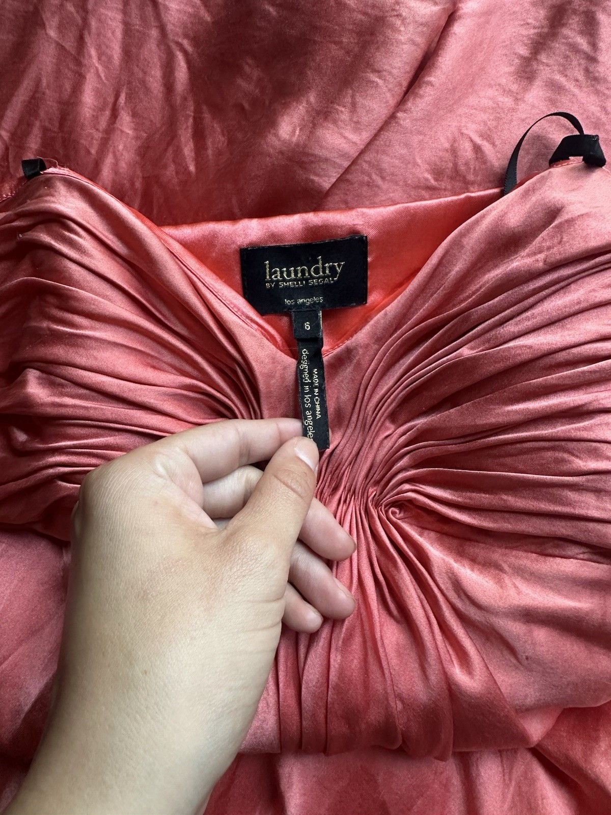 Vintage Silk Laundry Shelly Segal Gown Size 6 Coral Pink Strapless