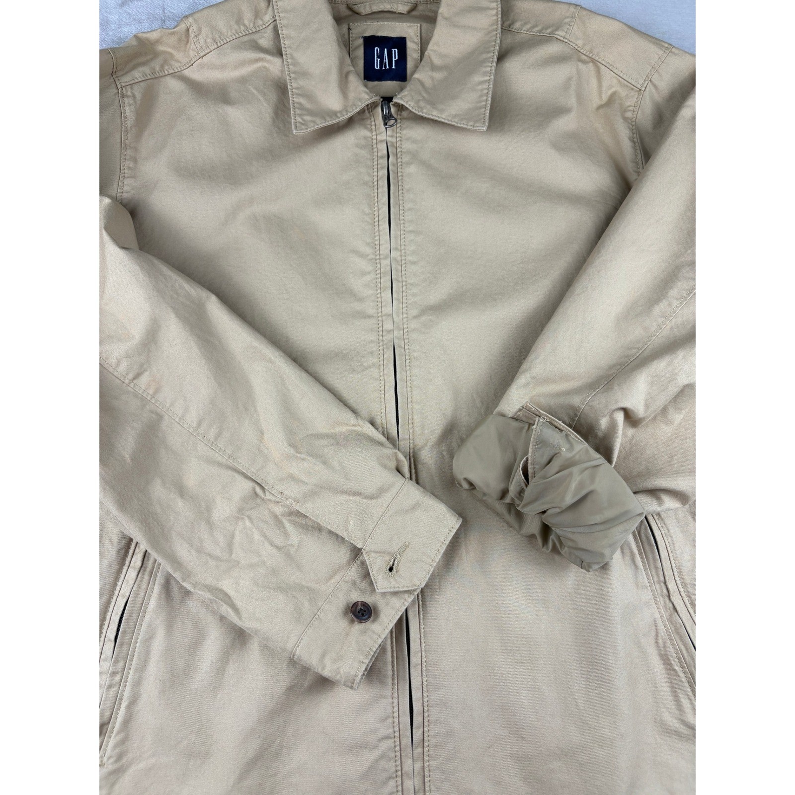 GAP Vintage Mens Barn Jacket Tan Cotton Zip Up Vintage 2004 Large 247222