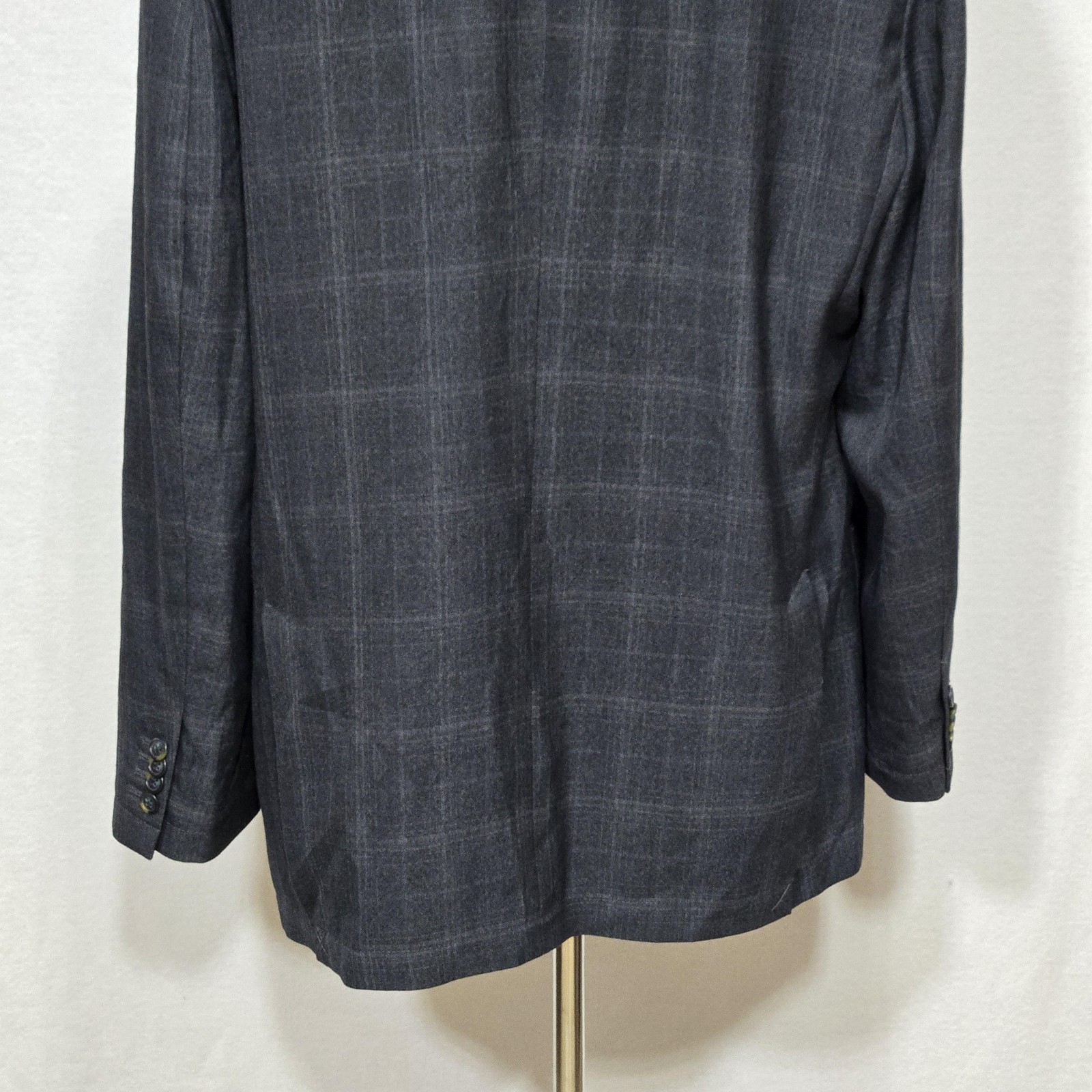 Cremieux Blazer Mens Large Dark Grey Check Plaid Off-Duty Jacket Wool Blend