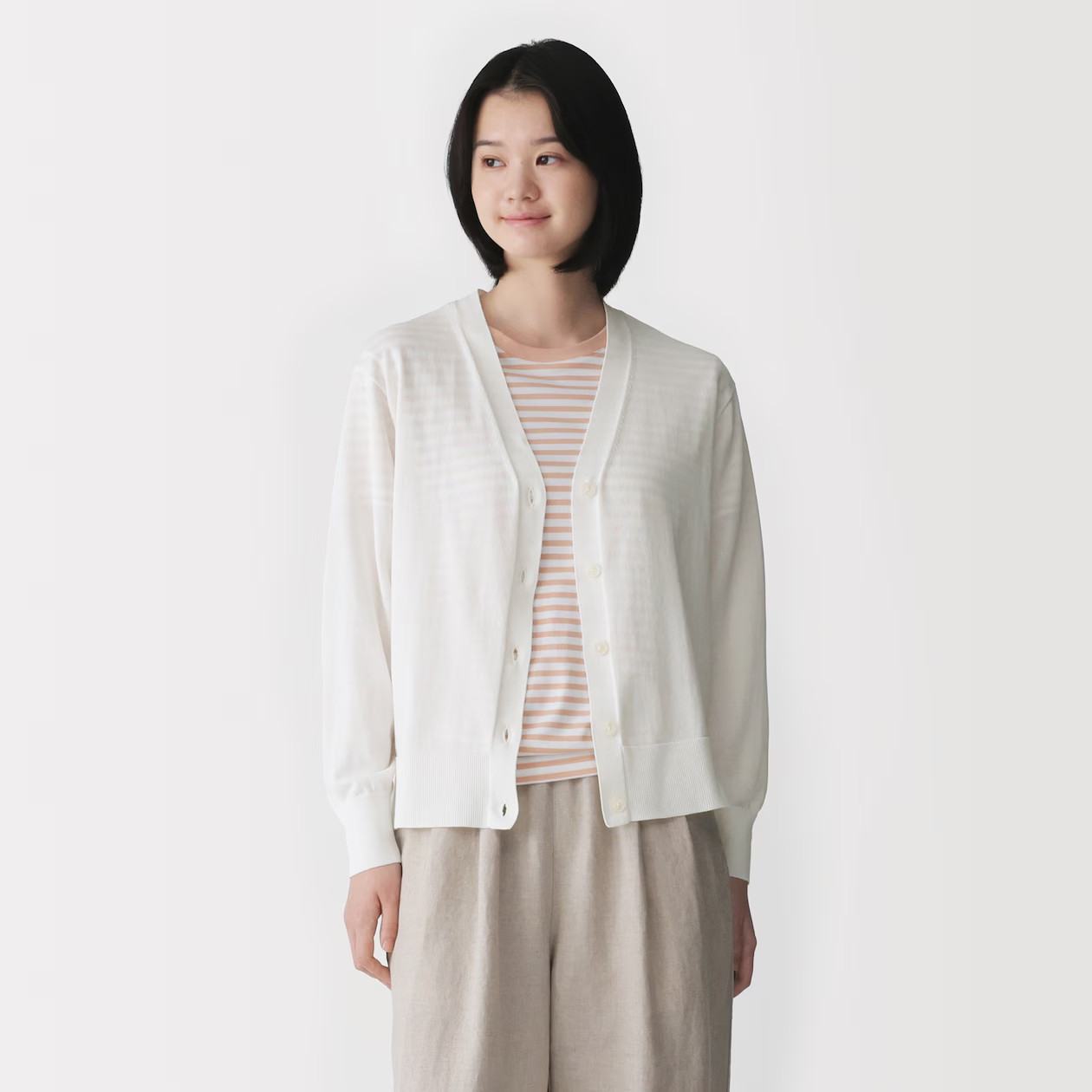 MUJI Womens UV Resistant V Neck Cardigan White FedEx