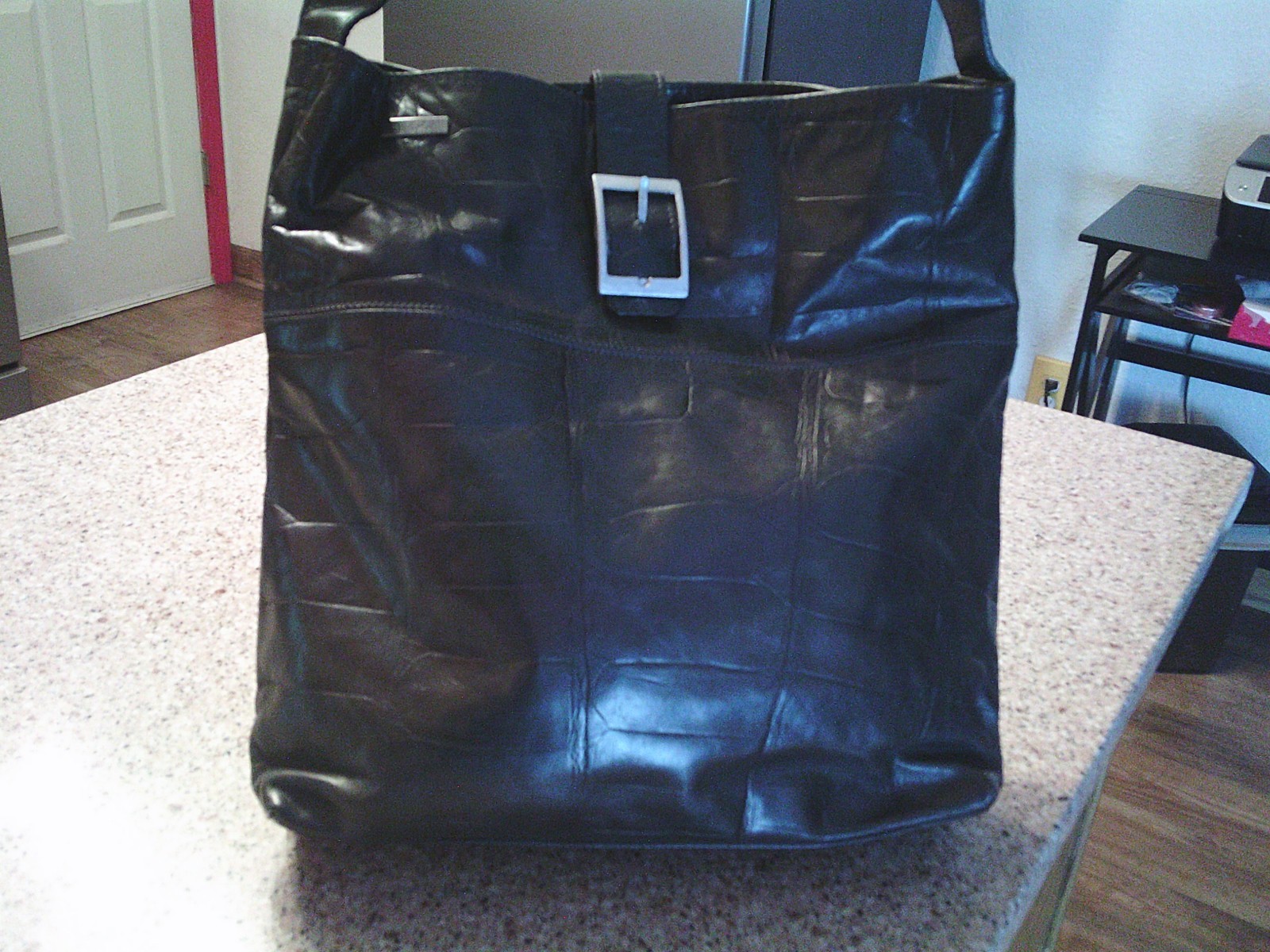 FALOR LE BORSE MADE IN ITALY BLACK CROC EMBOSSED LEATHER BAG