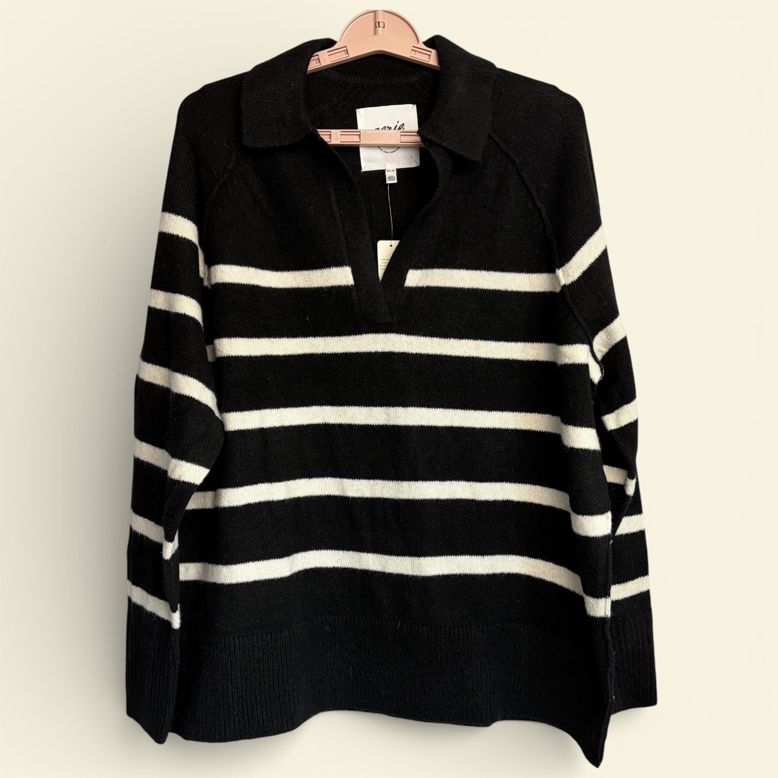 Aerie Women XS Striped Cozy Lightweight Oversized Unreal V Neck Sweater NWT