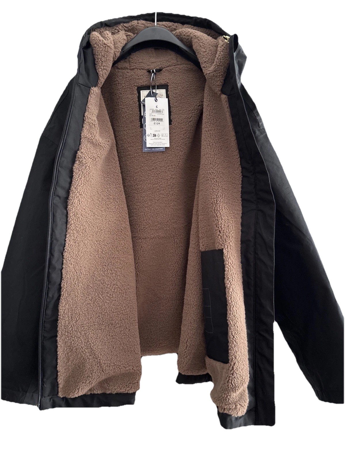 JOULES Coverwell Black Fleece Lined Waterproof Coat M/L EU40-46 BNWT RRP£129 Bl