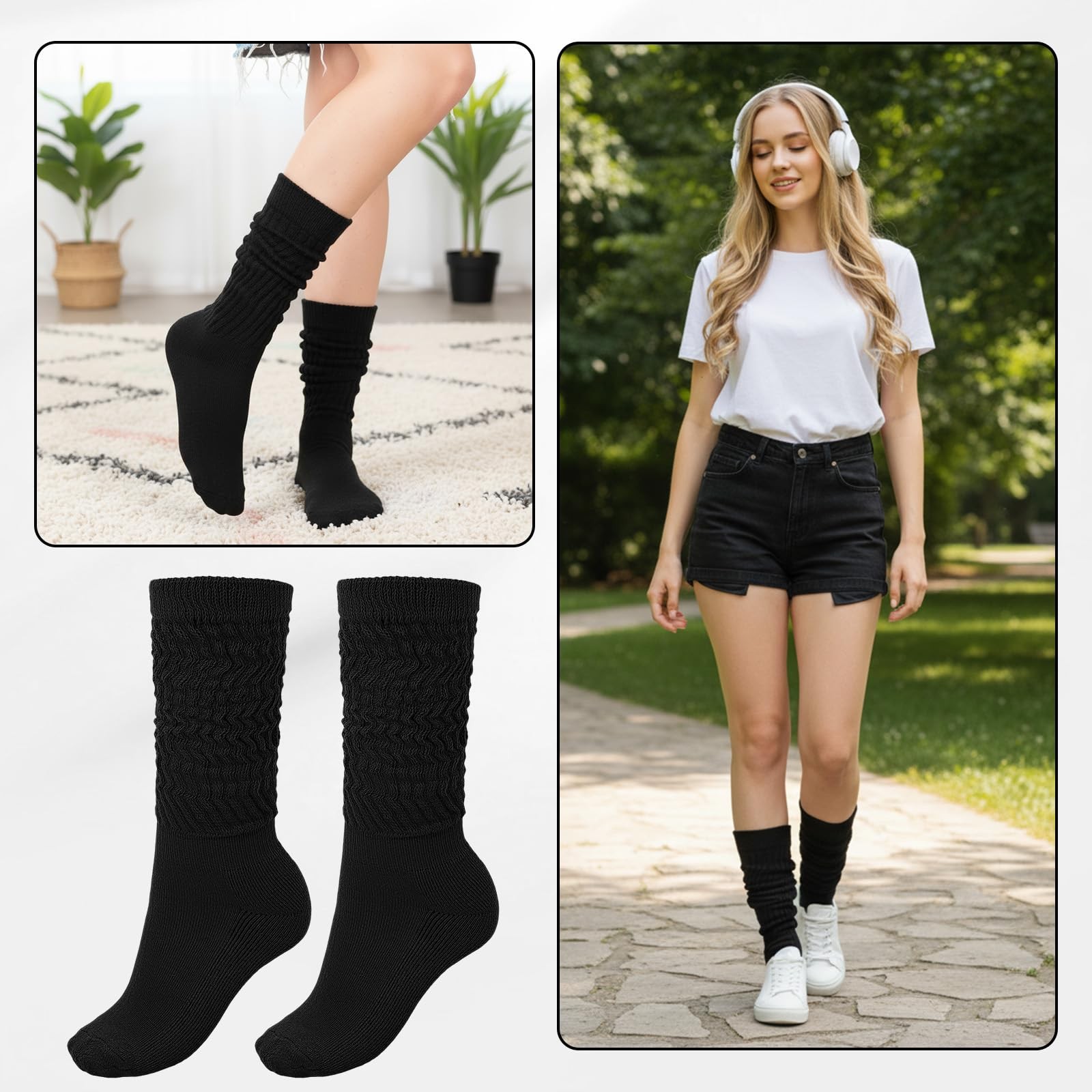 Xindojuz 1 Pair 7.1″/18cm Long Slouch Socks for Women Girls, One Size, Black
