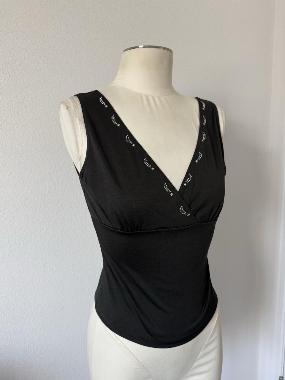 Vintage Sleeveless Black Star Tie Top Small Celestial Whimsygoth Y2K