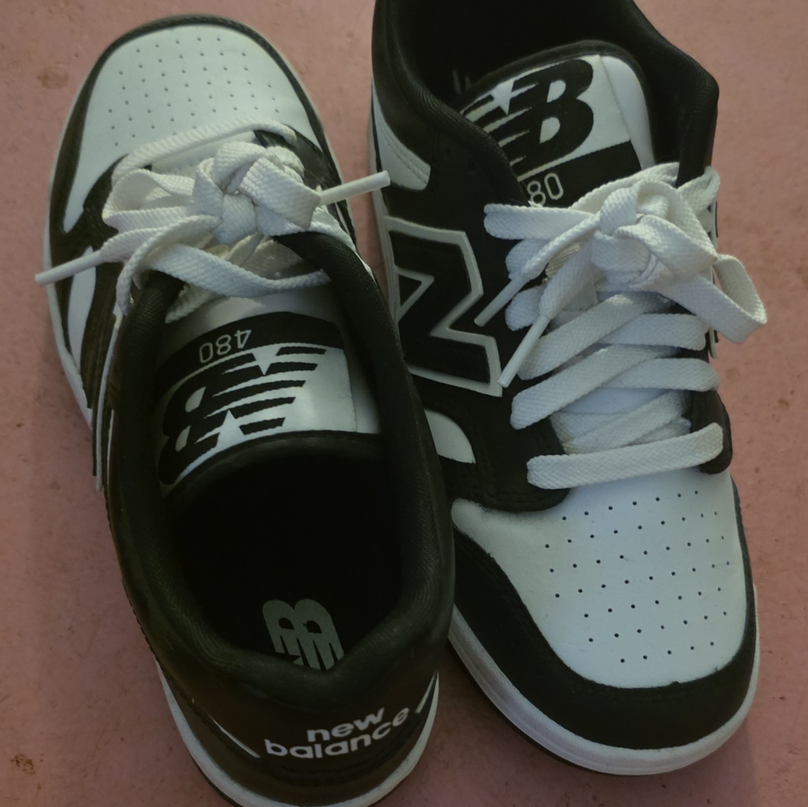 New Balance 480 BB480BW Black/White Colorblock Low Top Lace-Up Sneakers