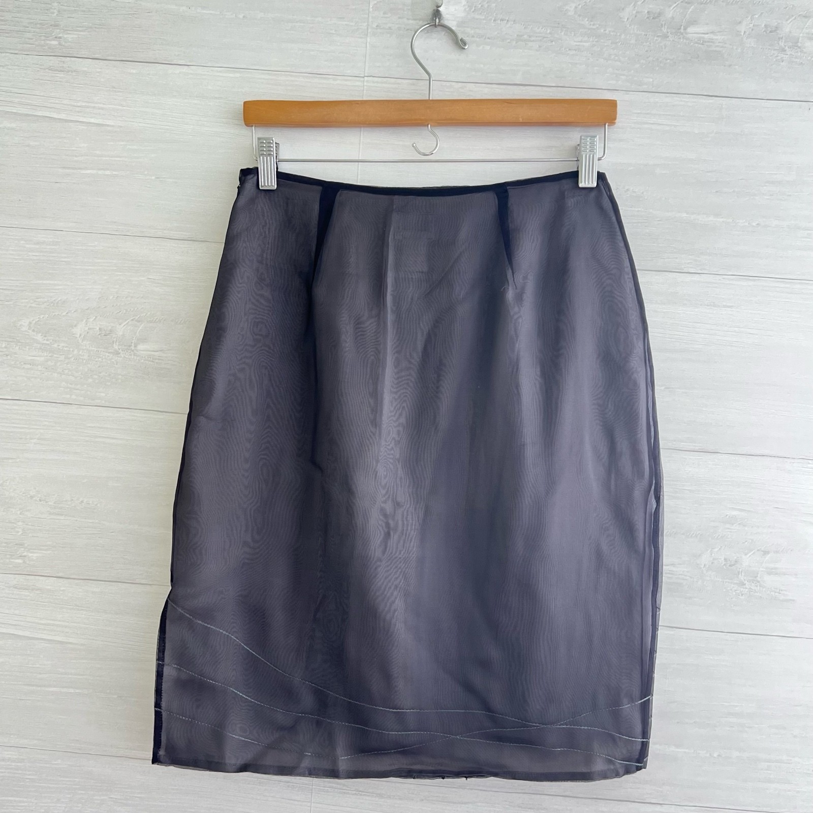 NWT Jacqueline Ferrar Gray Silk Beaded Midi Skirt Side Slit Lined Size 8