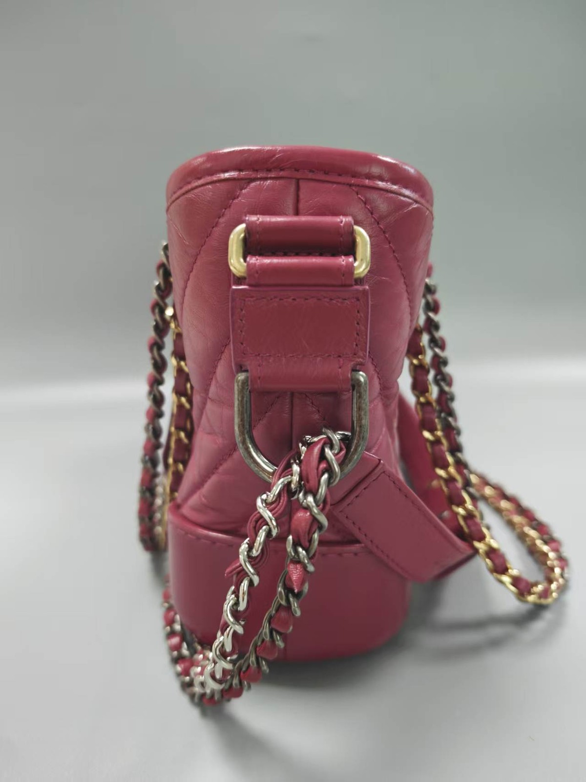Chanel Gabrielle A91810 Red Chevron Calfskin Crossbody Bag with CC Charm