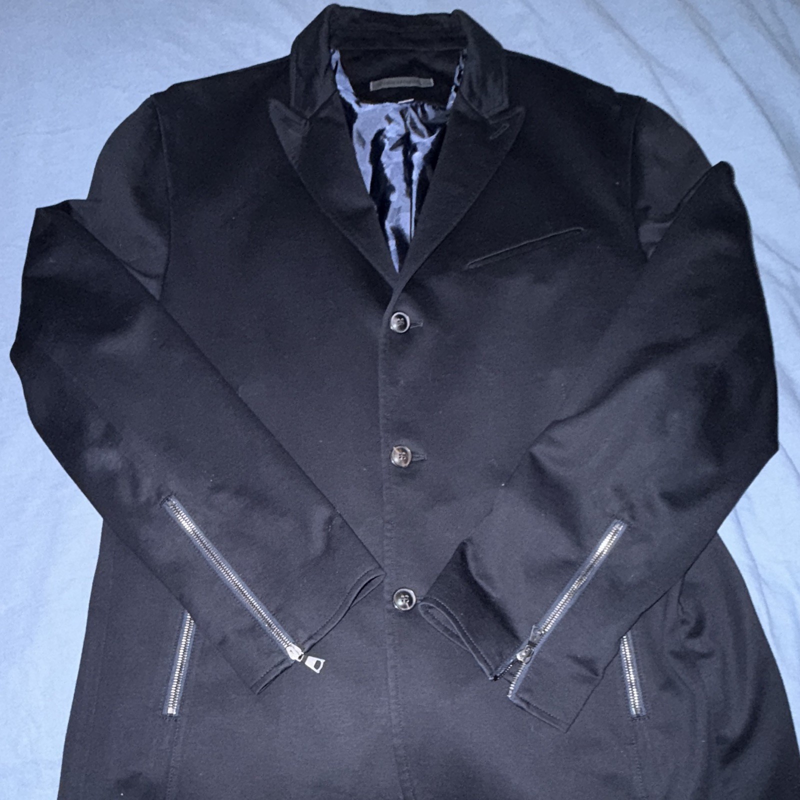 John Varvatos Men’s Navy EU 52 Cotton Blazer 3-Button Notch Zip Pockets