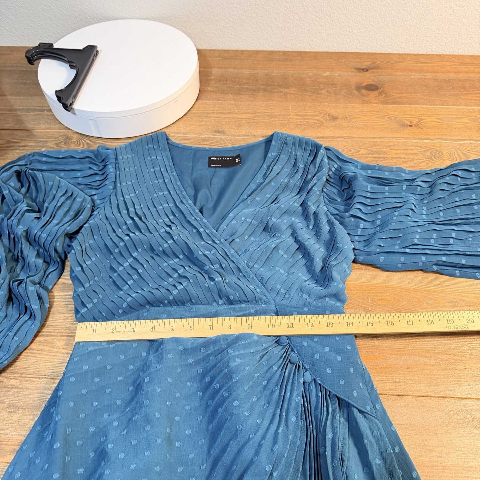 ASOS Design Teal Midi Dress Size 10 Long Sleeve Pleated Swiss Dot Chiffon