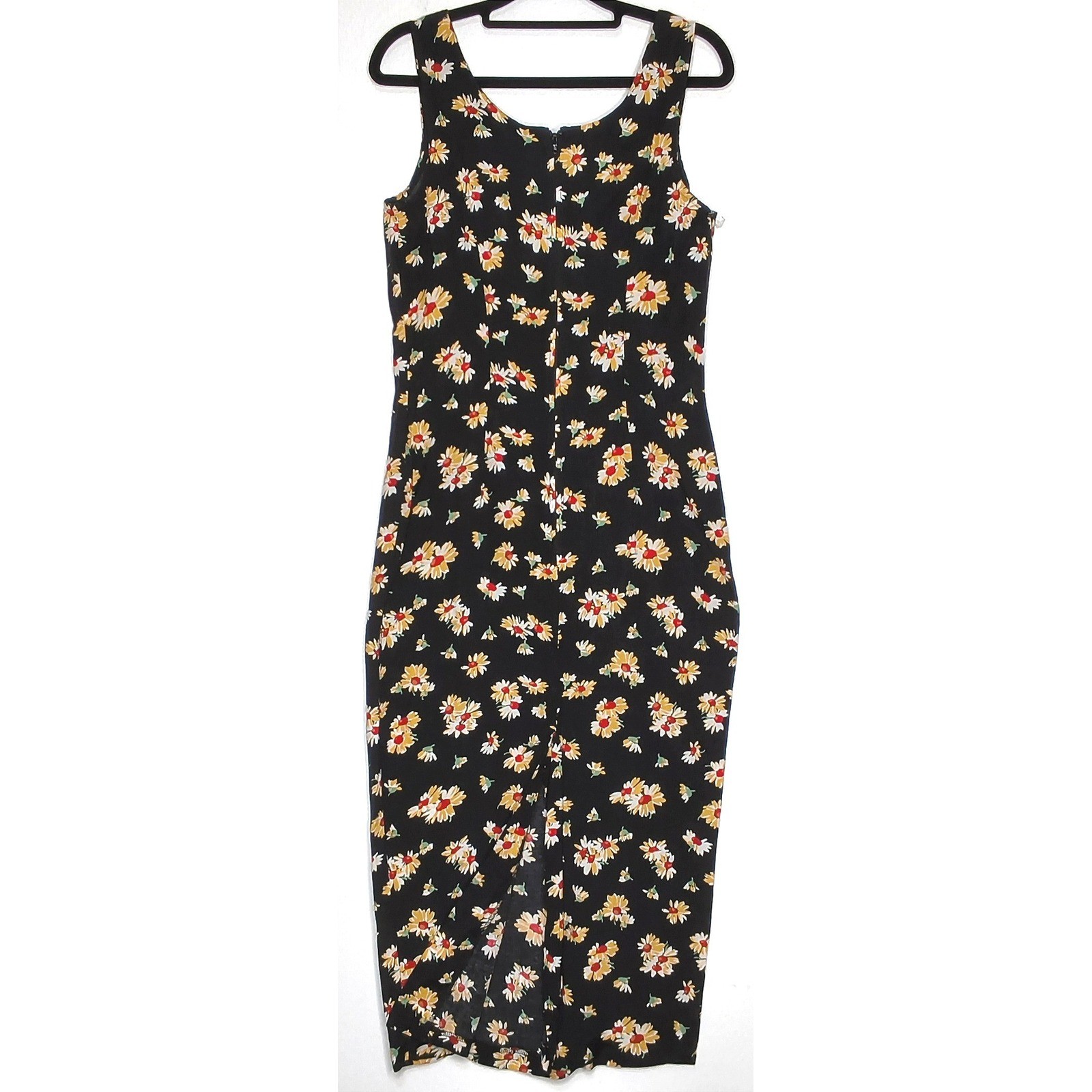 90s Grunge Rampage Clothing Co Floral Midi Dress Women 9 Black Daisy Rayon