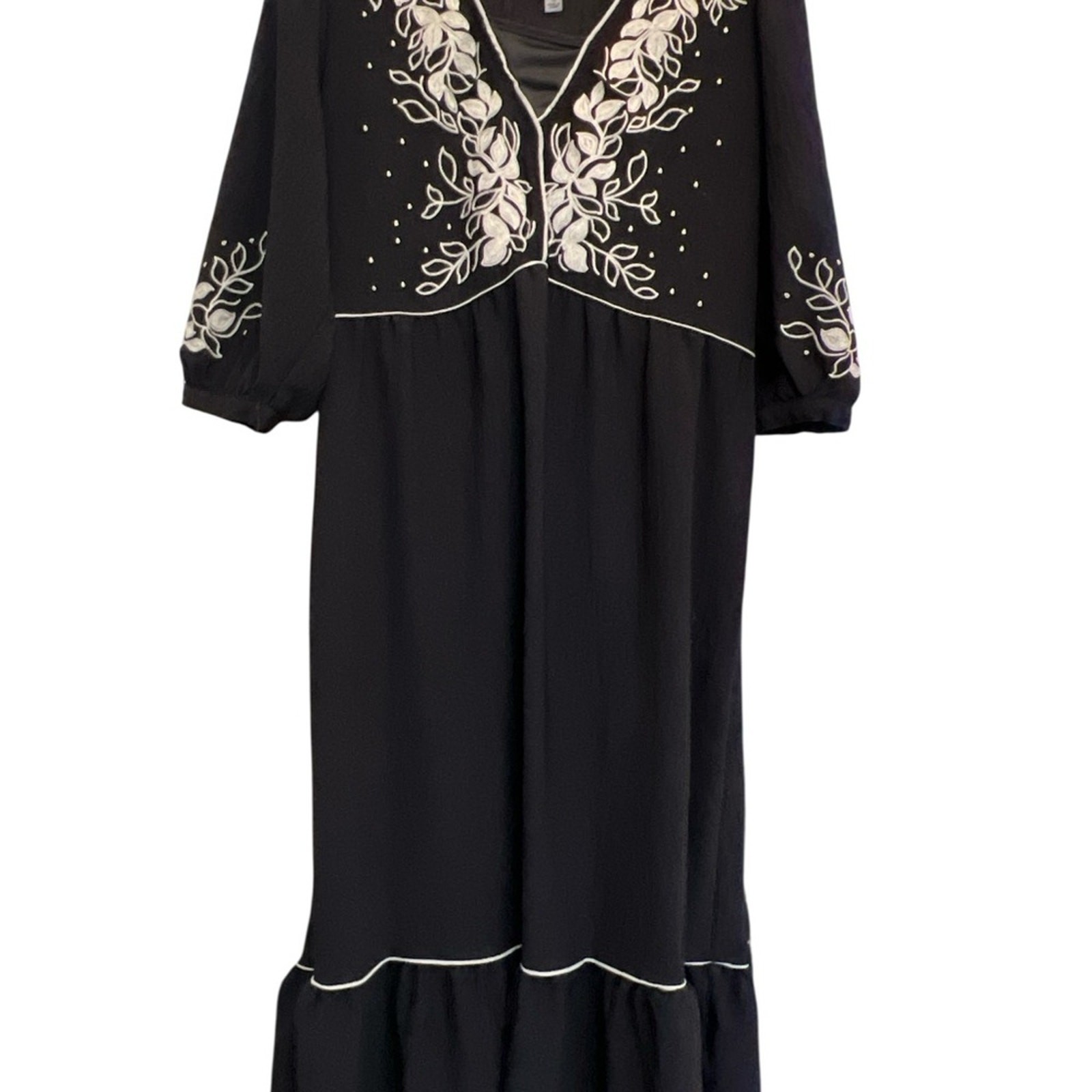 Figueroa & Flower Embroidered Boho Midi Dress Black Size Small