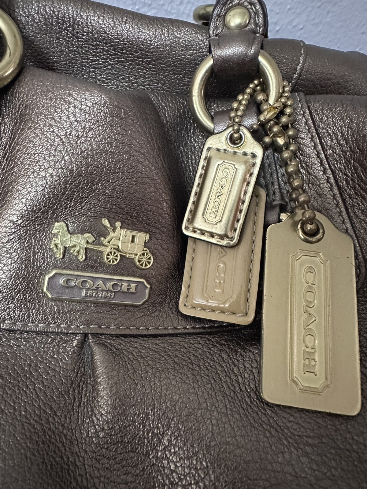 COACH Leather Madison Sabrina Satchel 12937 Gold Metallic Handbag & wristlet