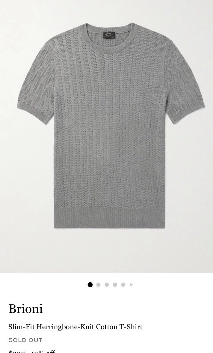 NWOT $920 Brioni Sea Island Cotton Knit T, 54 IT