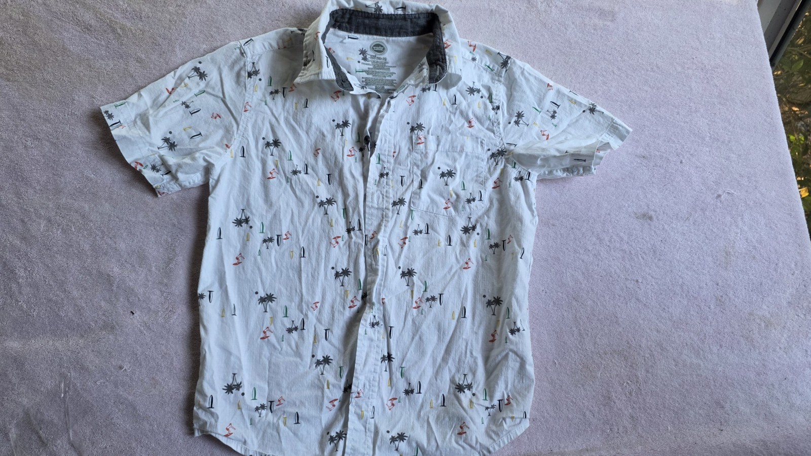 Wonder Nation Boy’s White Short Sleeve Button Up Shirt Size L 10/12 Husky