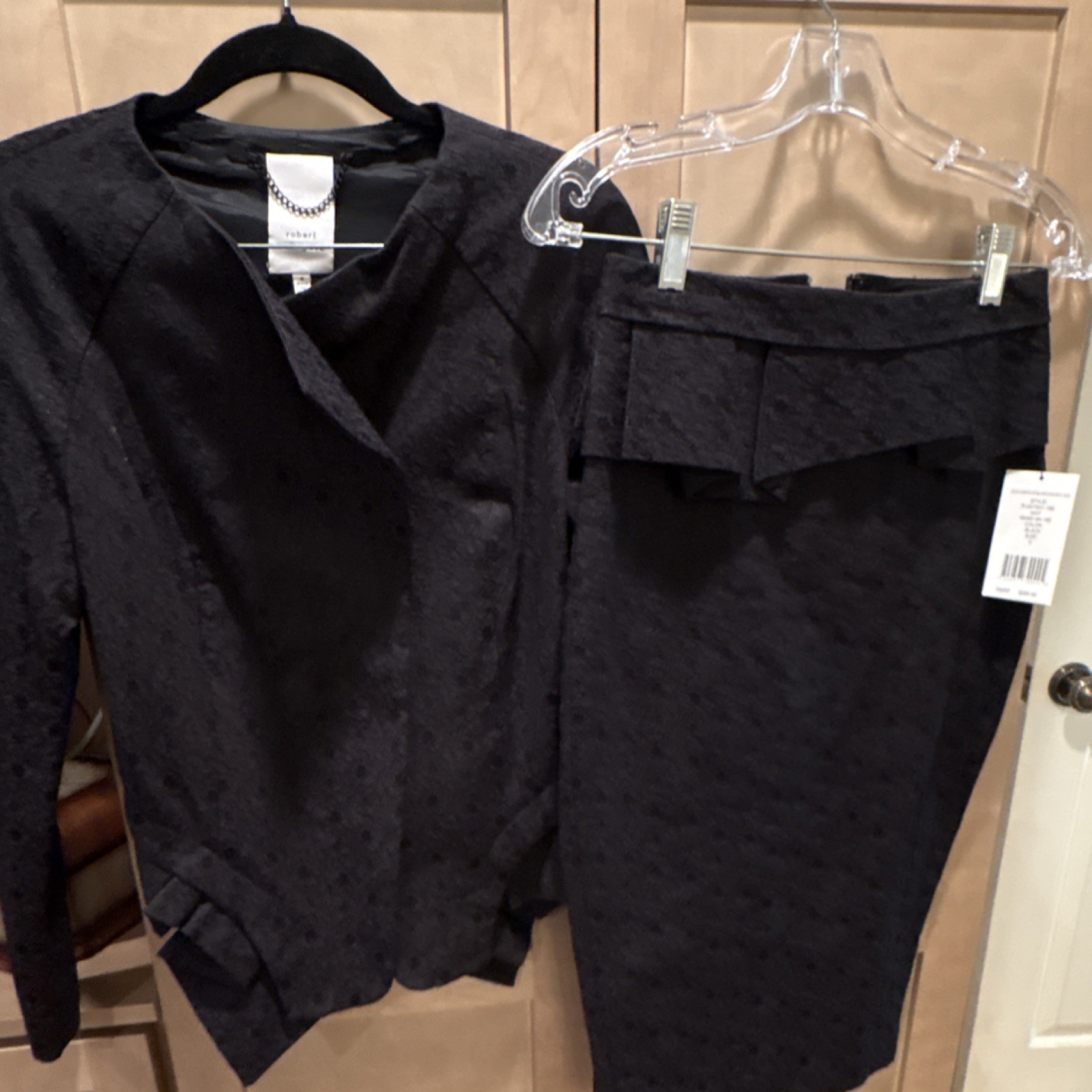 Robert Rodriguez Black Dot Skirt Suit Set Jacket & Skirt Long Sleeve Sizes 4 & 0