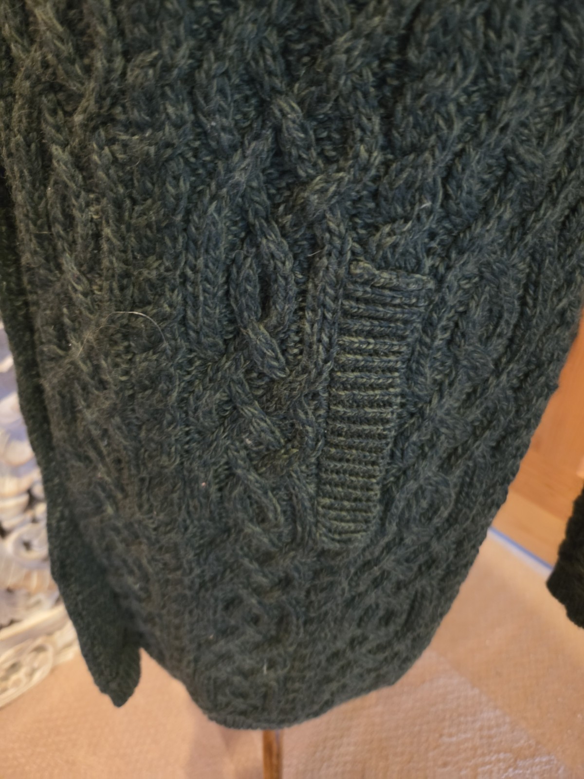 Aran Crafts Of Ireland 100% Wool Dark Green Open Front Long Cardigan Size L