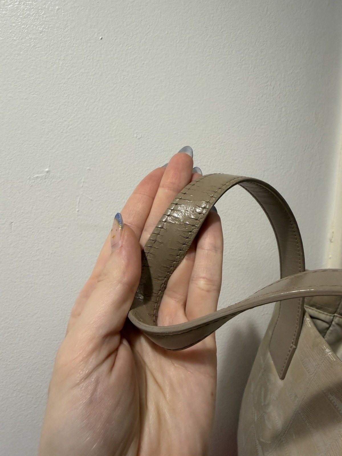 CHANEL Logo Pattern Travel Line Tote Bag Beige