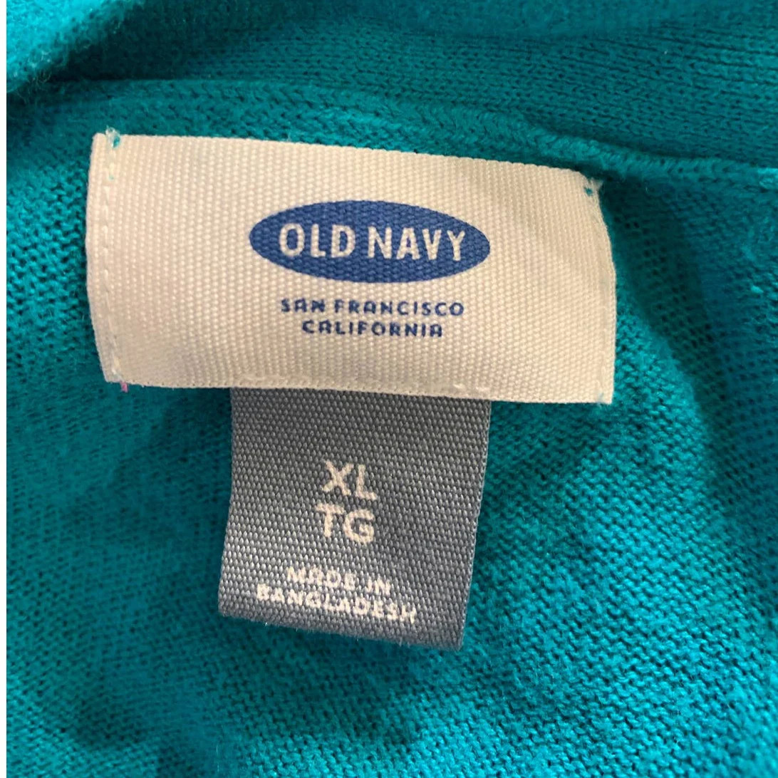 Old Navy XL Teal Green Long Sleeve Cotton Blend Open Cardigan Sweater