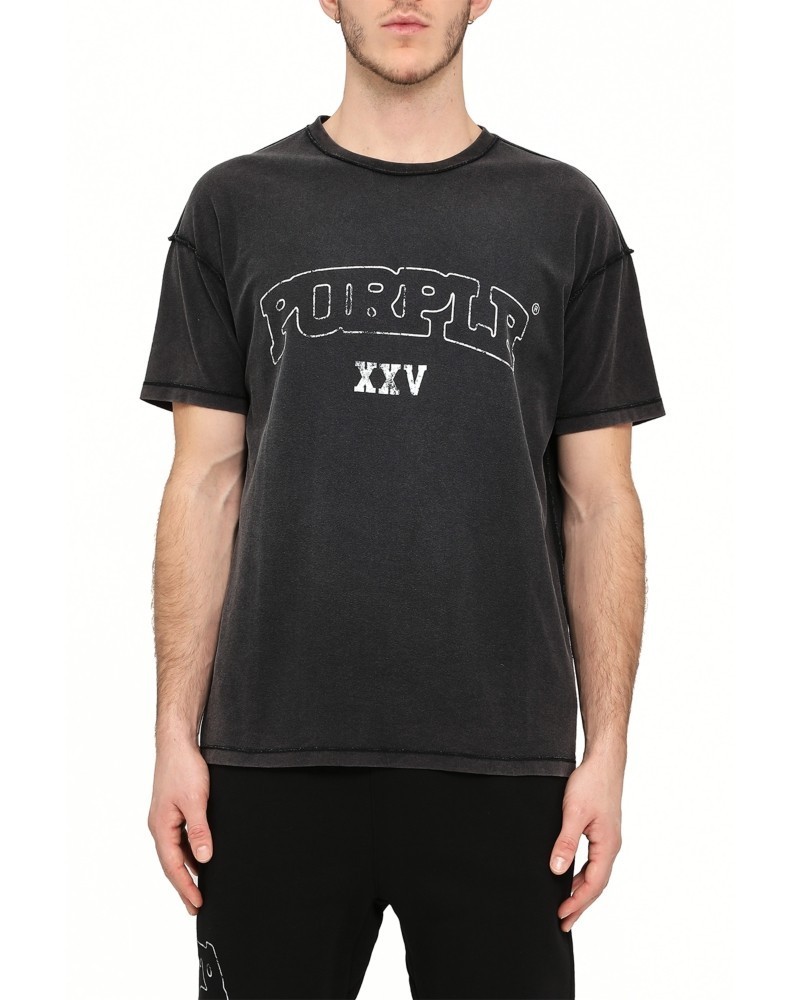 Purple Brand Textured Inside Out Logo Tee Men’s L Black Crew Neck Short Sleeve
