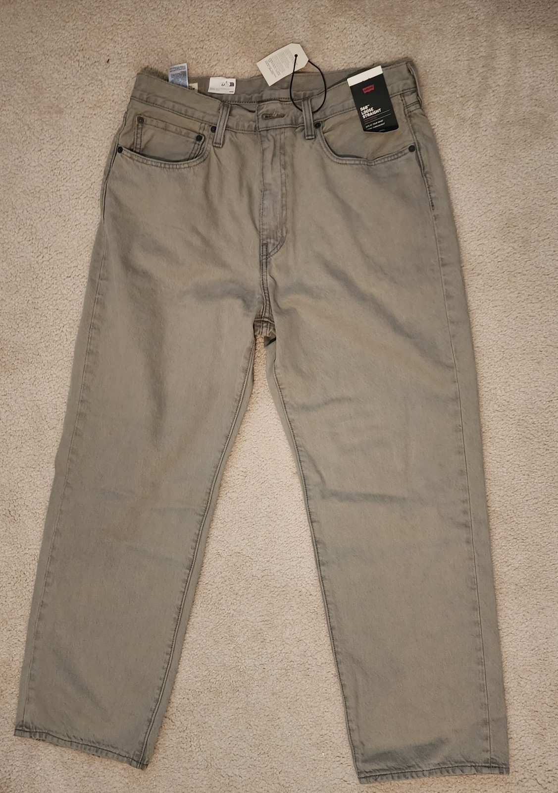 NWT Levi Premium 568 LOOSE STRAIGHT Jeans Green Non-Stretch 100% COTTON 34×30