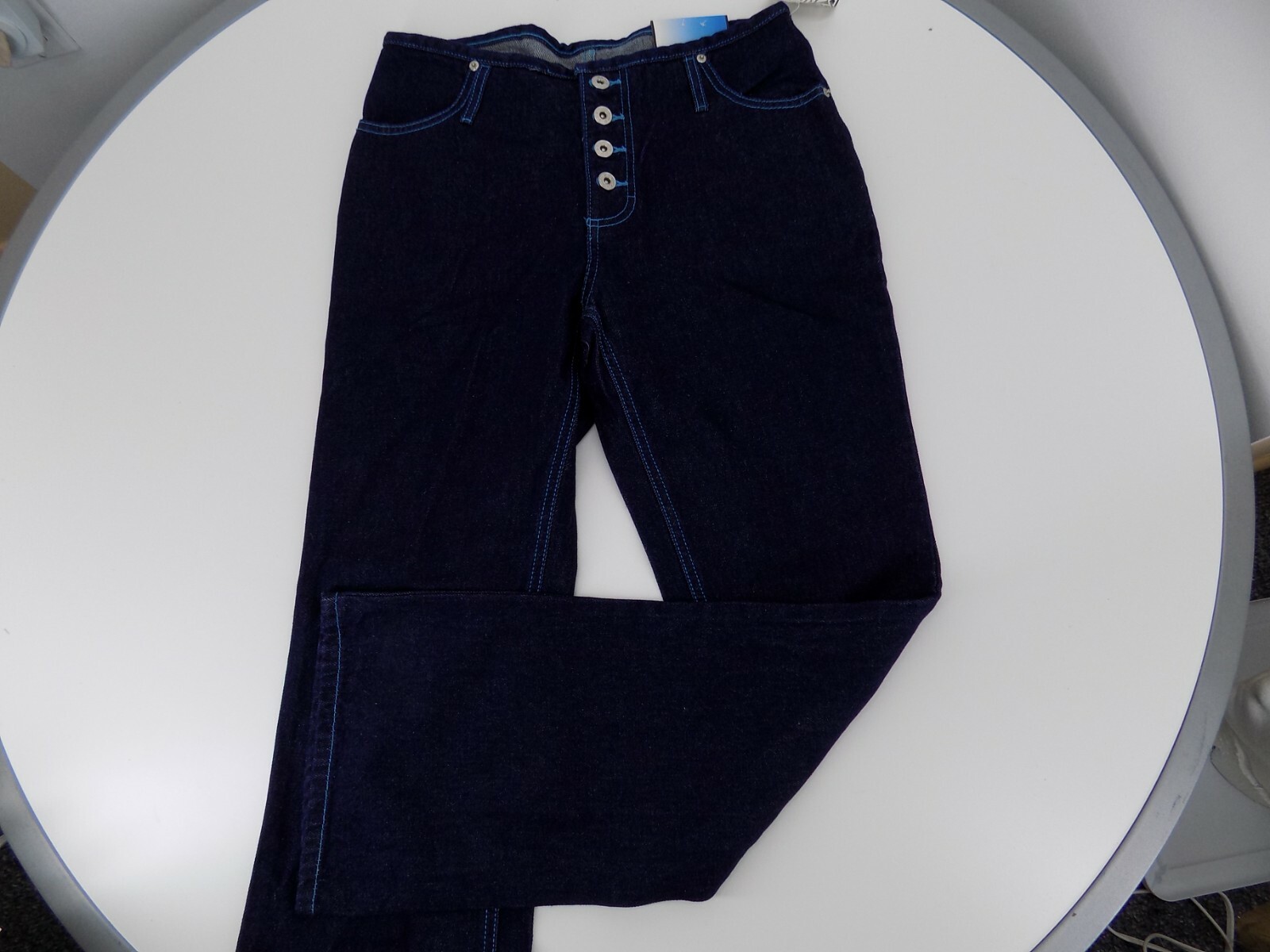 NOS 90s NO EXCUSES Bootcut Button Fly Jeans Womens 9/10 Dark Wash Western 31/32