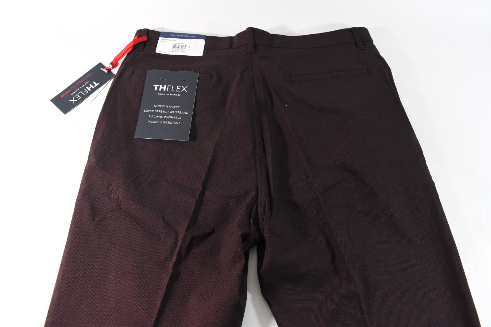 Tommy Hilfiger Mens Pants New 36 x 32 Burgundy Red THFlex Flat Front Stretch