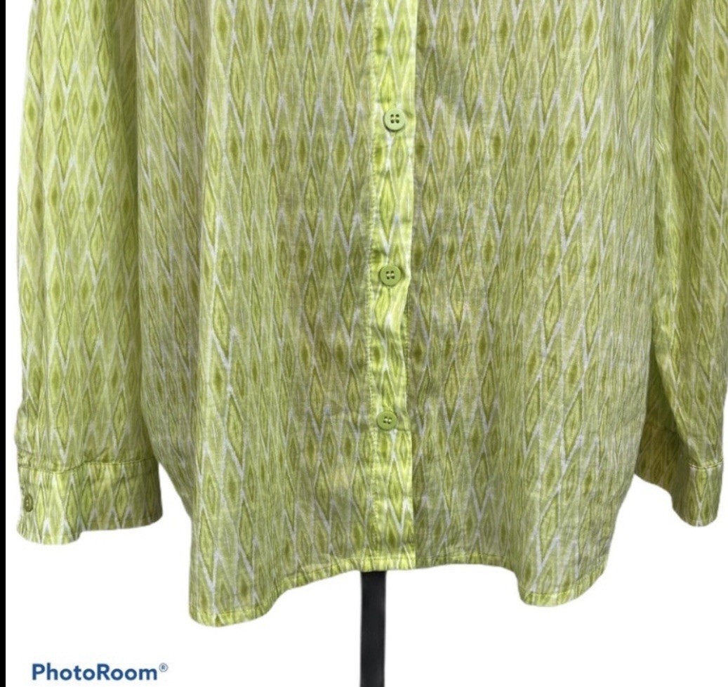 Chico’s Patricia Top – Ikat Print Button Down Shirt XL / 16