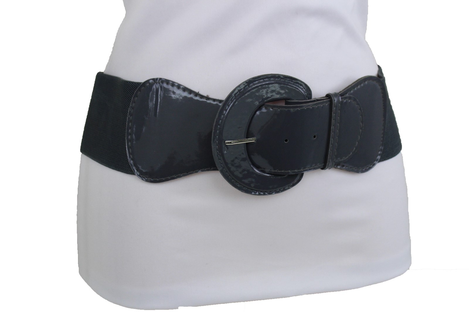Women Wide Waistband Belt Elastic Strap Charcoal Dark Gray Color Fit Size M L XL