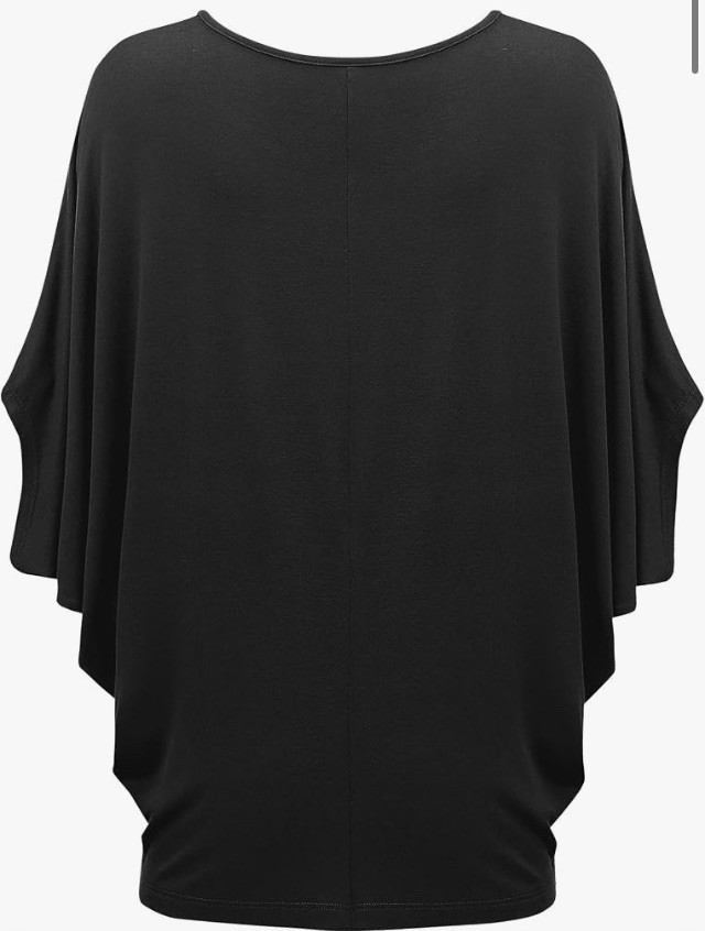 Made by Johnny Women’s Scoop Neck Half Sleeve Batwing Dolman Rayon Top Black Med