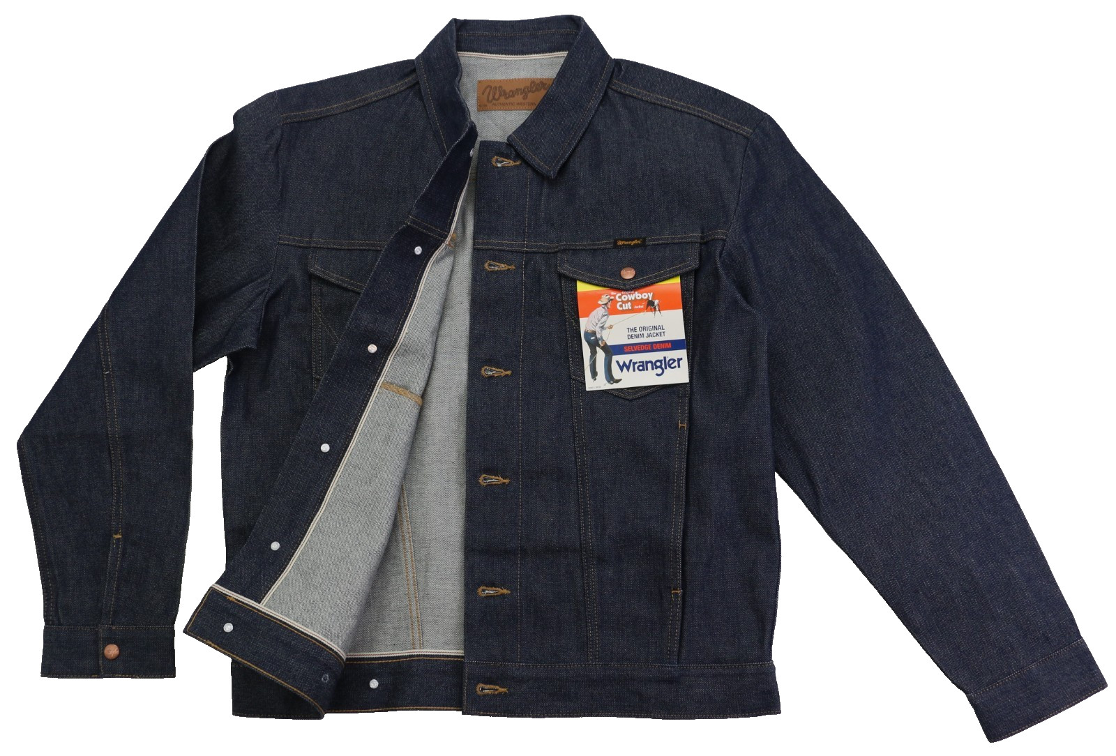 Wrangler Men’s Selvedge Denim Jacket Cowboy Cut Raw Indigo 14.75 oz 100% Cotton