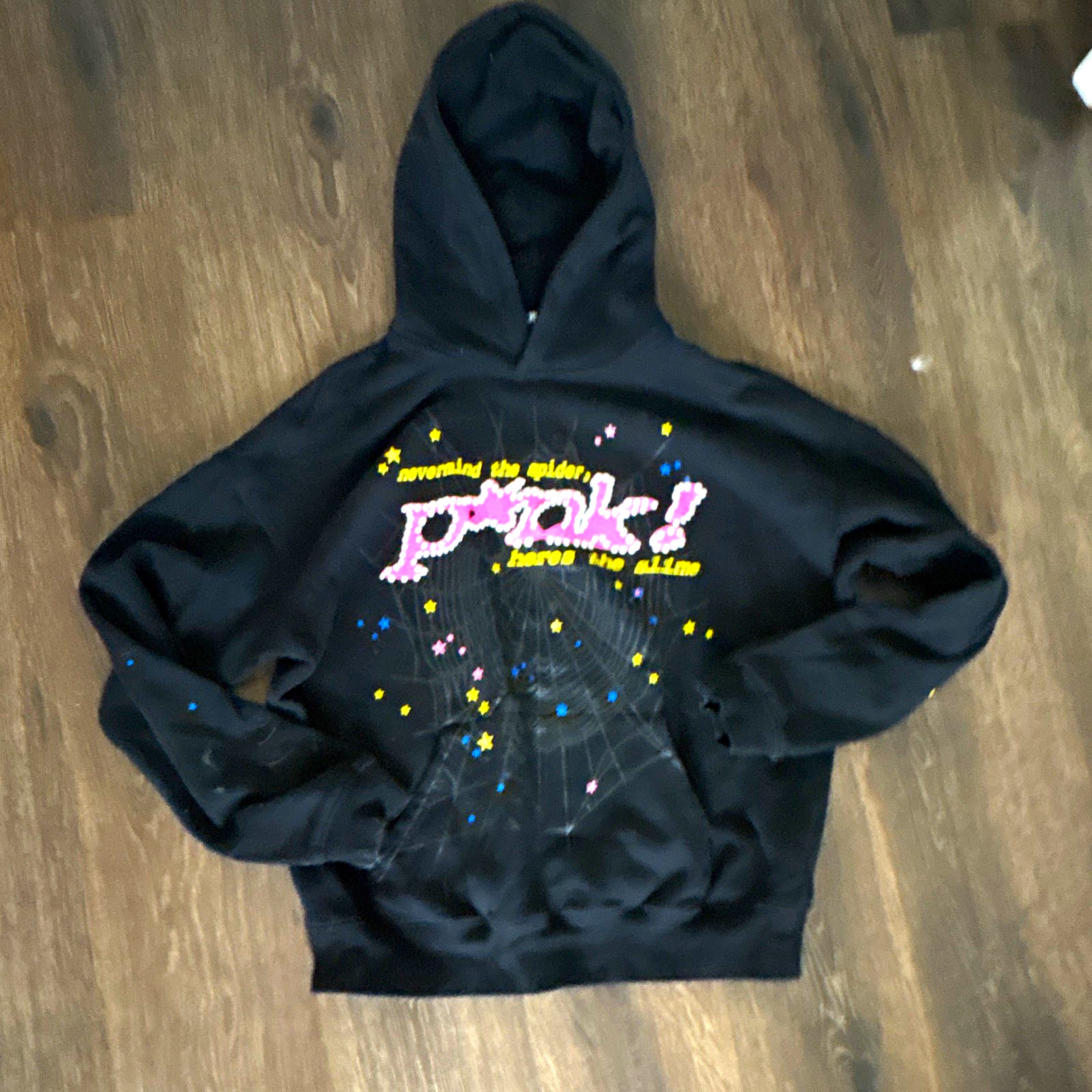 SP5R Women’s Black Pullover Hoodie Graphic Print Stars Hooded Fleece Cotton