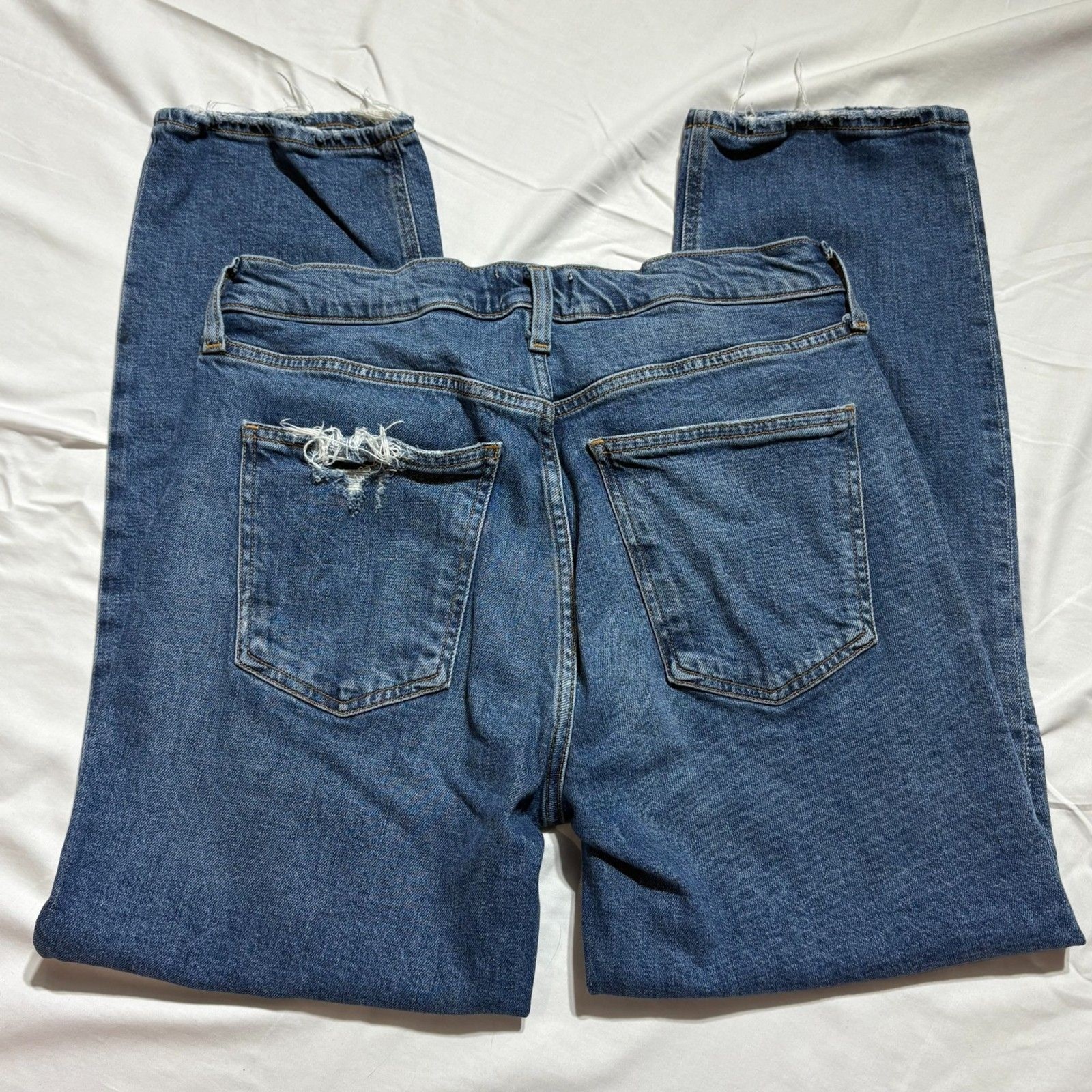AGOLDE Kye Mid Rise Straight Leg Crop Jeans 28 Fits 30 Vintage Med Wash Raw Hem