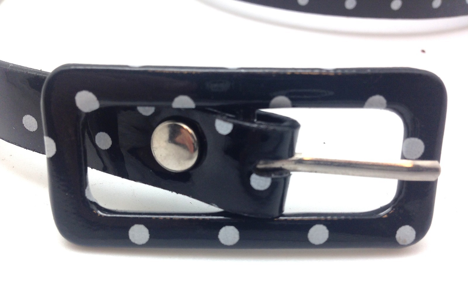 New Fashion Style Polka Dot Print Womens Designer Patent Belt Buckle Dress Black